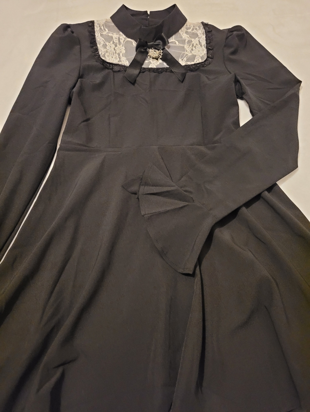The Grave Girls Dolls Kill Lace Bib Bow Long Sleeve Mini Dress - Picture 2 of 5